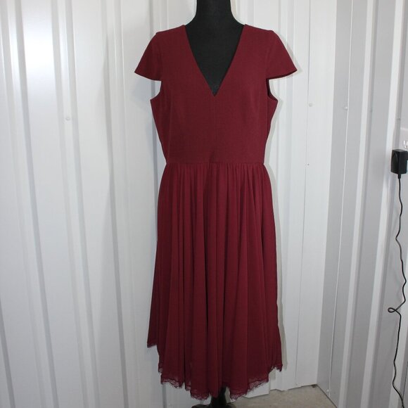 Dress the Population Women's Corey Lace Trim Chiffon Dress Dark Magenta Size XL - Picture 1 of 10
